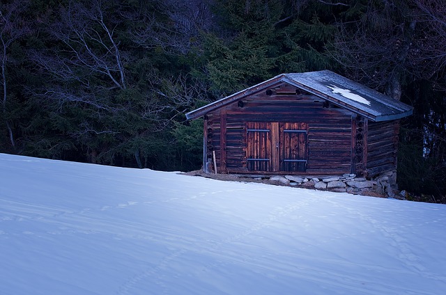 winter log cabin photo