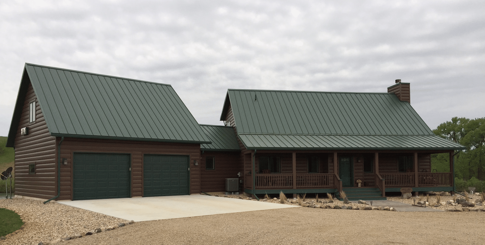 green metal cabin roof