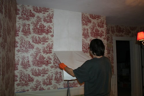 I see were doing wallpaper I just took off seven layers of painted over  wallpaper in this room  At first I thought there was four but new  patterns kept appearing Its