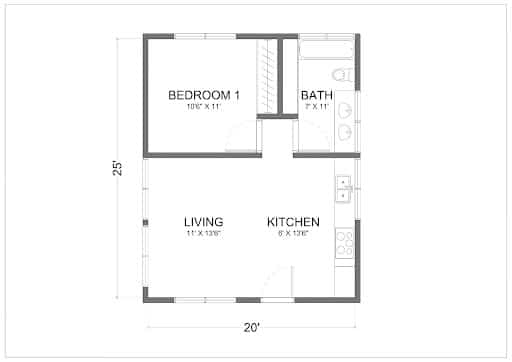 1 Story, 1 Bedroom, 1 Bath Farmhouse Floor Plans