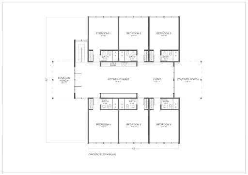 2 Story, 6 Bedroom, 7 Bath Farmhouse Floor Plans with Basement - Ground