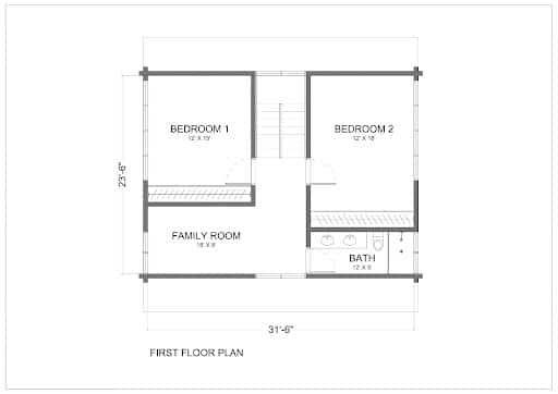 2 Story Log Cabin Floor Plans with Wrap-Around Porch 1st Floor Plan