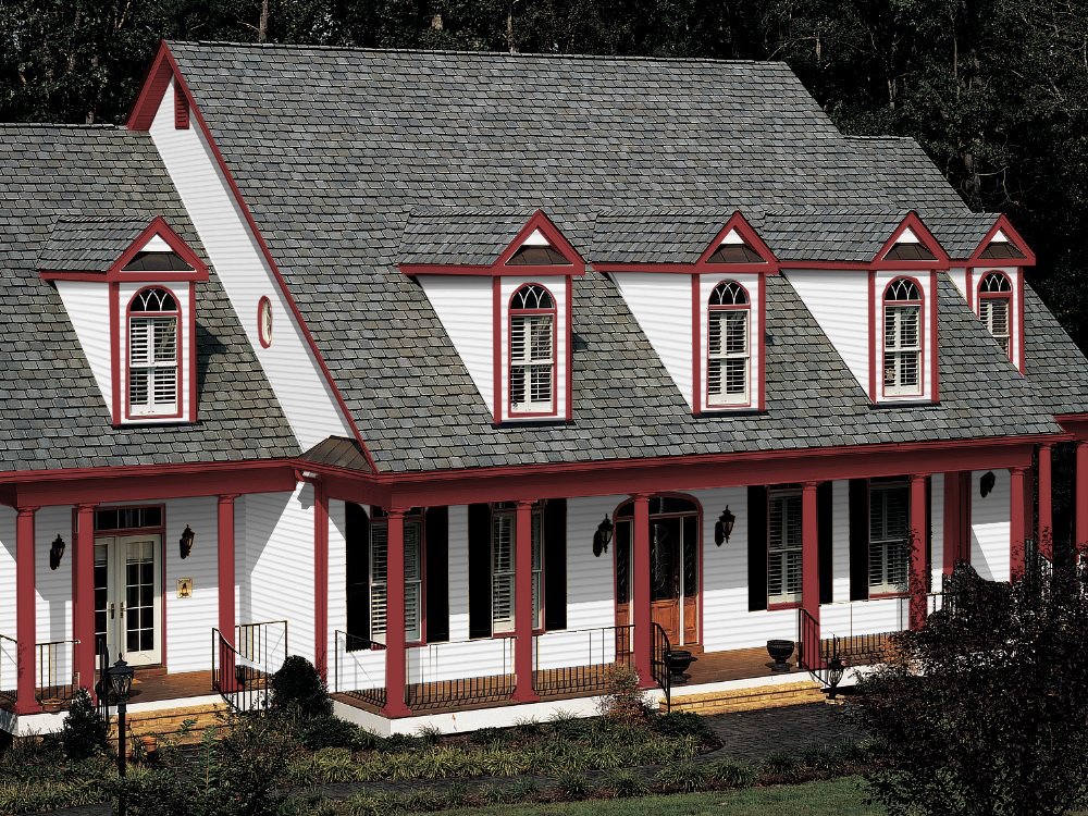White Siding with a Bold, Steep Roof