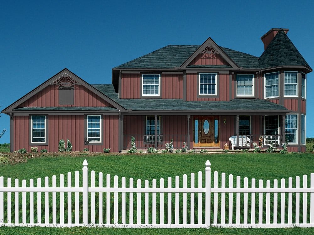 White Picket Fence Border - Red Board and Batten Siding