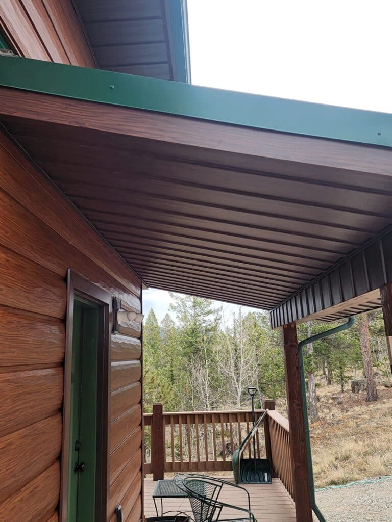 A soffit over the patio of a house.